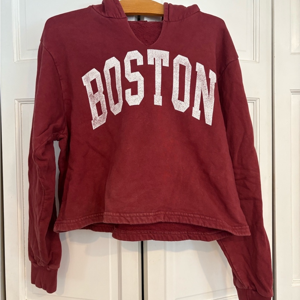 Brandy Melville Red Boston Cropped Hoodie